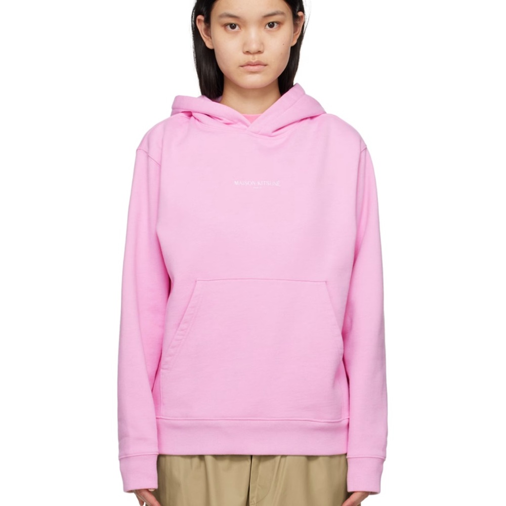 Maison Kitsune Pink Embroidered Cordless Hoodie